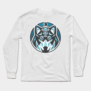 Wolf Shamanic Animal Emblem - Grey Blue Long Sleeve T-Shirt